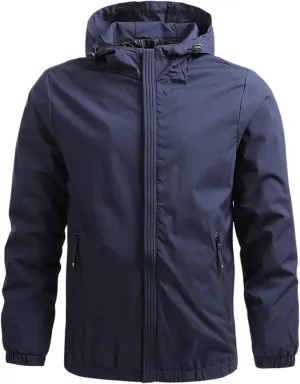 Men Lightweight Hooded Bomber Jacket Windbreaker Water-Resistant Ski Coat Baseball Raincoat Fleece Parka for Fishing Travel
