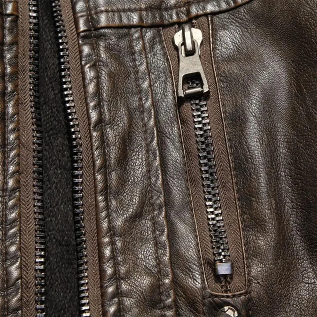 Men Motorcycle Thickened Leather Coat Coatmens Plus fleece Men Biker Riding Fleece Leather Jacket