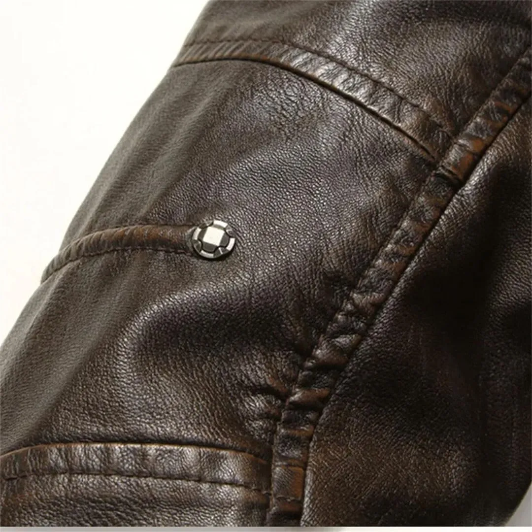 Men Motorcycle Thickened Leather Coat Coatmens Plus fleece Men Biker Riding Fleece Leather Jacket