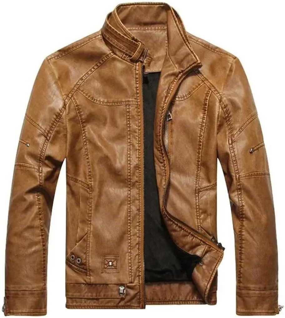 Men Motorcycle Thickened Leather Coat Coatmens Plus fleece Men Biker Riding Fleece Leather Jacket