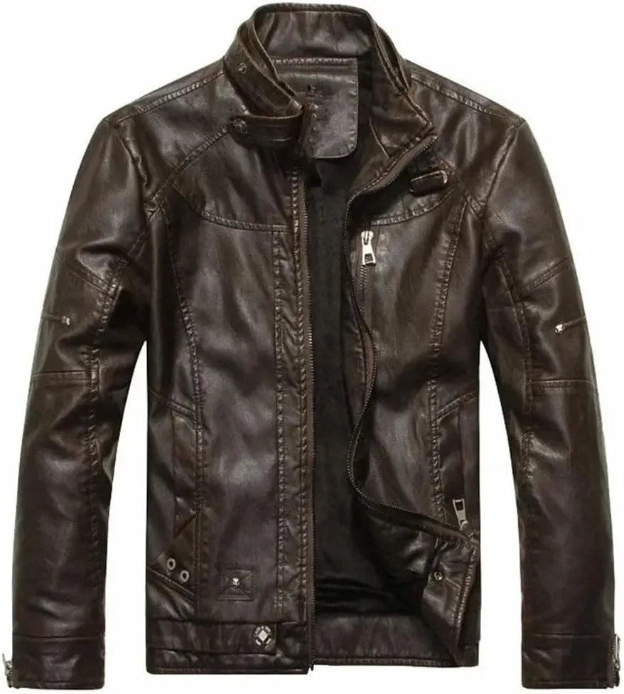 Men Motorcycle Thickened Leather Coat Coatmens Plus fleece Men Biker Riding Fleece Leather Jacket