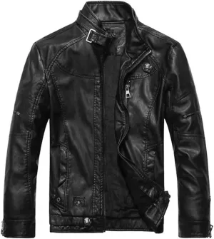 Men Motorcycle Thickened Leather Coat Coatmens Plus fleece Men Biker Riding Fleece Leather Jacket