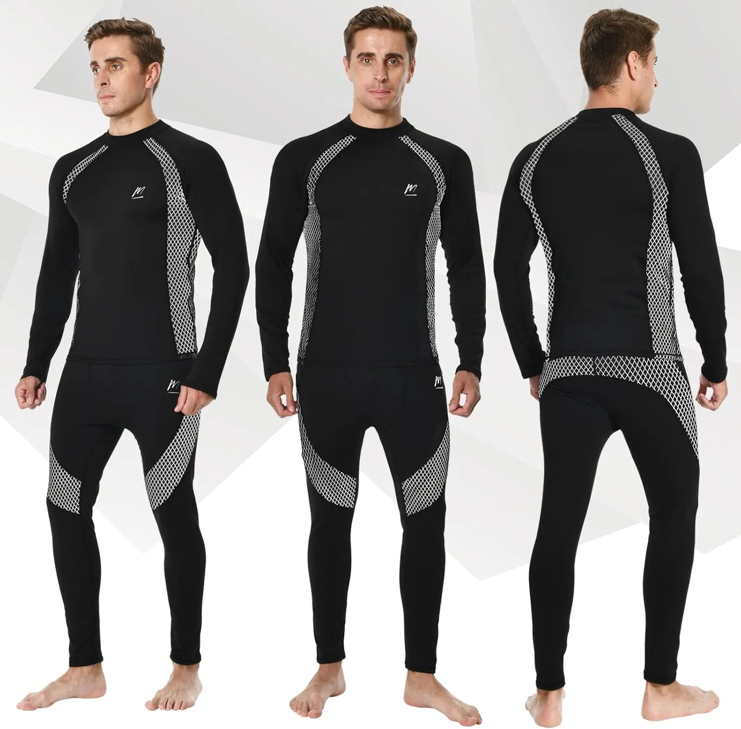 Men's Compression Base Layers Long Johns Winter Gear with Fleece Lined for Skiing