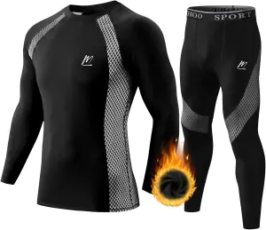 Men's Compression Base Layers Long Johns Winter Gear with Fleece Lined for Skiing