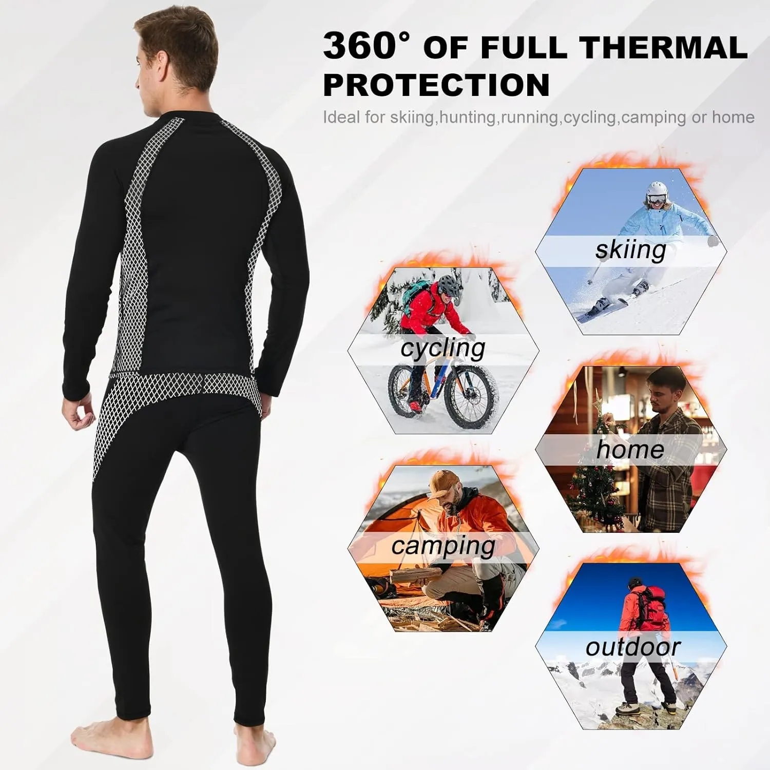 Men's Compression Base Layers Long Johns Winter Gear with Fleece Lined for Skiing