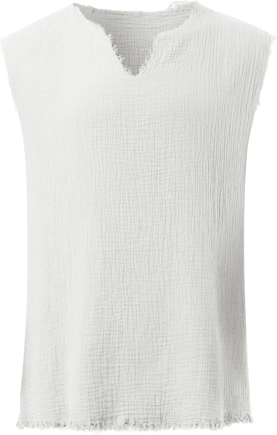 Men's Cotton Linen Shirts Big and Tall Sleeveless Workout Tank Tops Breathable Quick Dry Summer V Neck Gym Fitness Tee