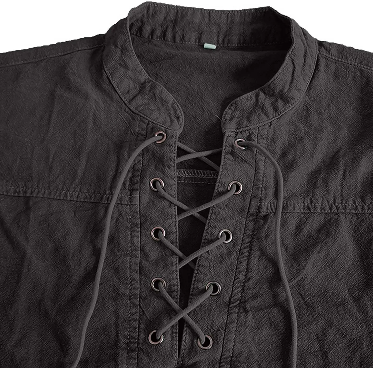 Men's Cotton Linen T-Shirts Short Sleeve V Neck Lace Up Henley Shirts Retro Notch Neck Pullover Shirt Sport Undershirt