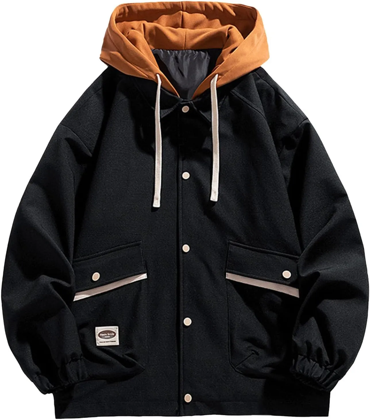 Mens Oversized Hoodie Fashion Color Block Drawstring Hooded Jackets Plus Size Loose Warm Pullover Coats with Pockets
