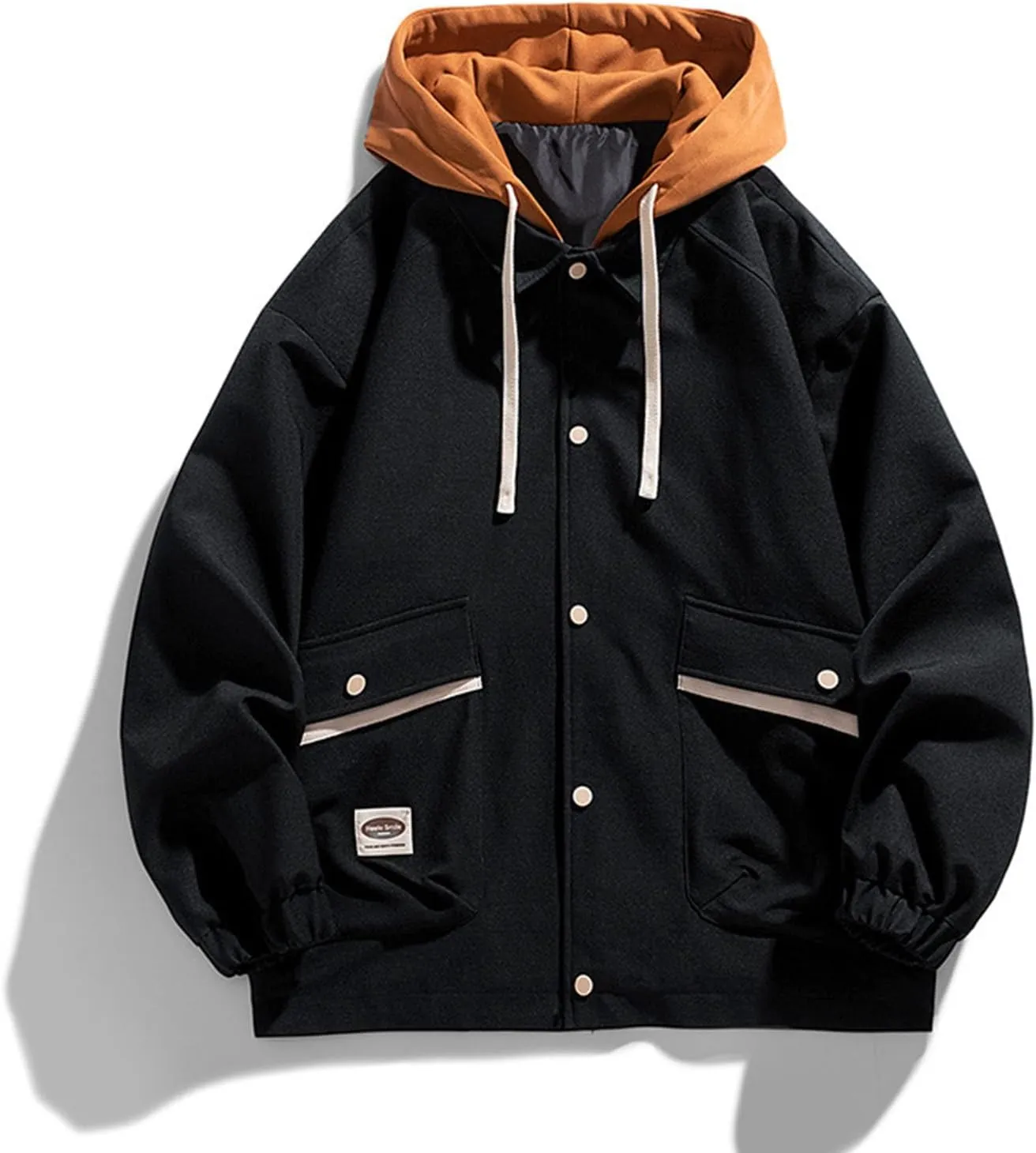 Mens Oversized Hoodie Fashion Color Block Drawstring Hooded Jackets Plus Size Loose Warm Pullover Coats with Pockets