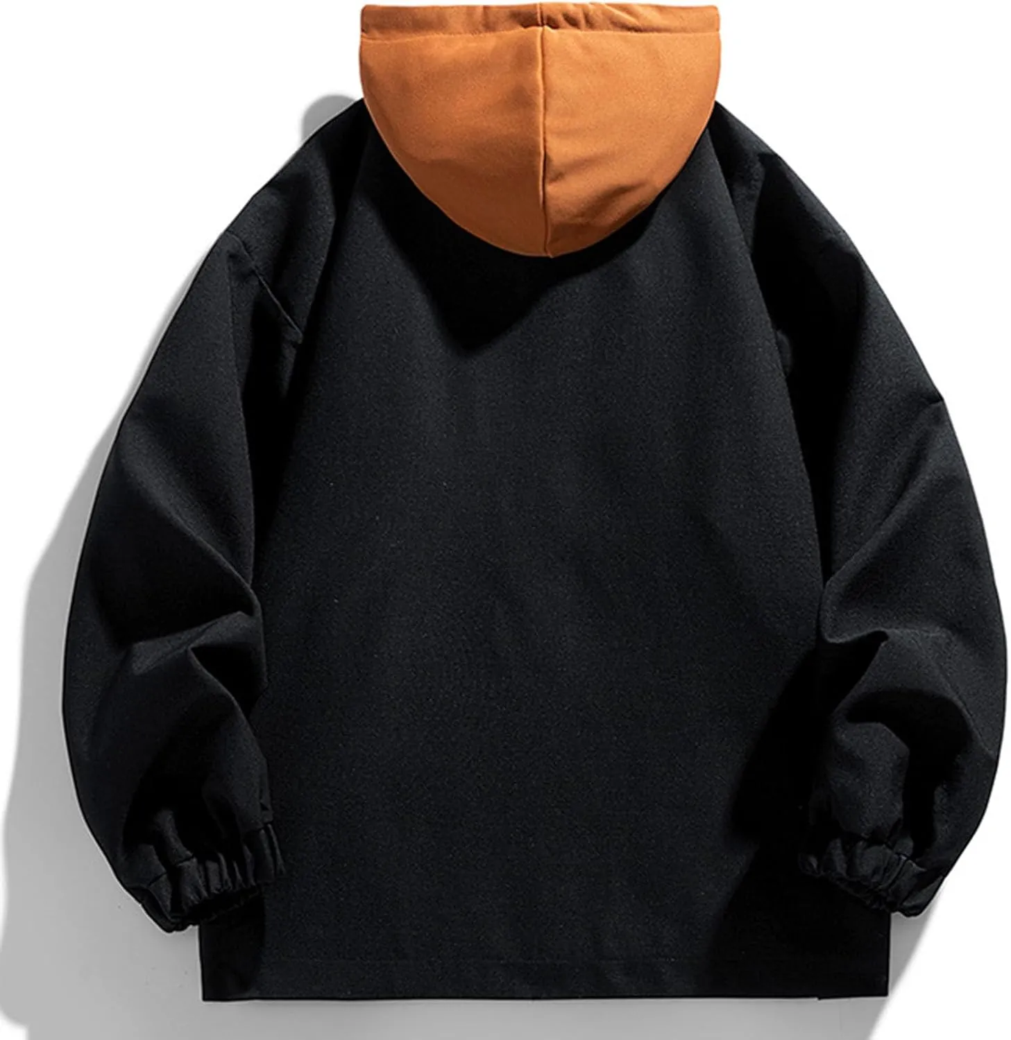 Mens Oversized Hoodie Fashion Color Block Drawstring Hooded Jackets Plus Size Loose Warm Pullover Coats with Pockets