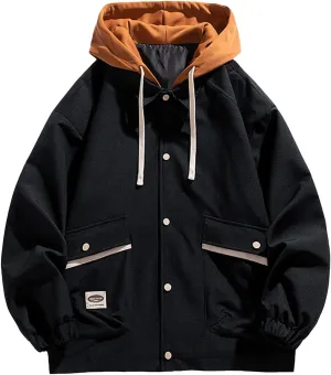 Mens Oversized Hoodie Fashion Color Block Drawstring Hooded Jackets Plus Size Loose Warm Pullover Coats with Pockets