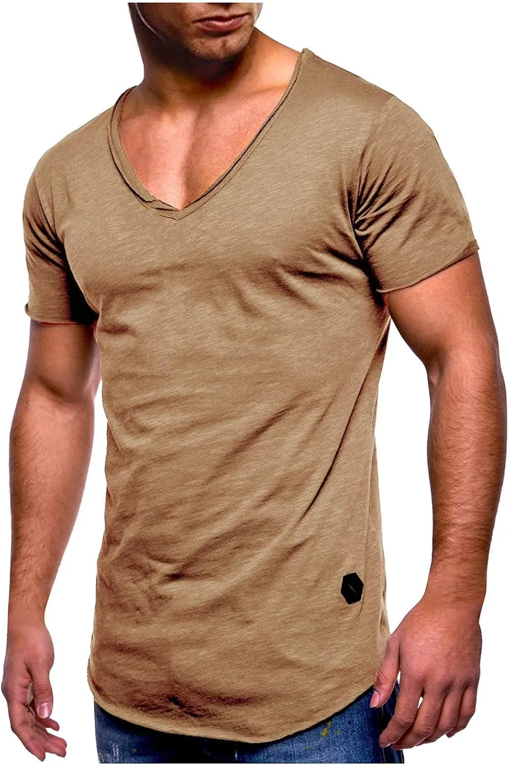Men's Regular Fit Short Sleeve Workout Muscle T-Shirts V Neck Fashion Hipster Summer Athletic Tops