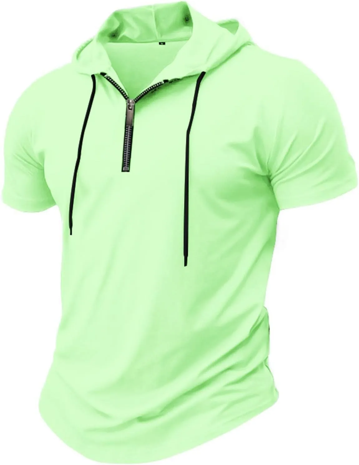 Men's Short Sleeve Hoodies Summer Trendy Zip Up Hooded Pullover Top Slim Fit Performance Moisture Wicking Sport Shirts