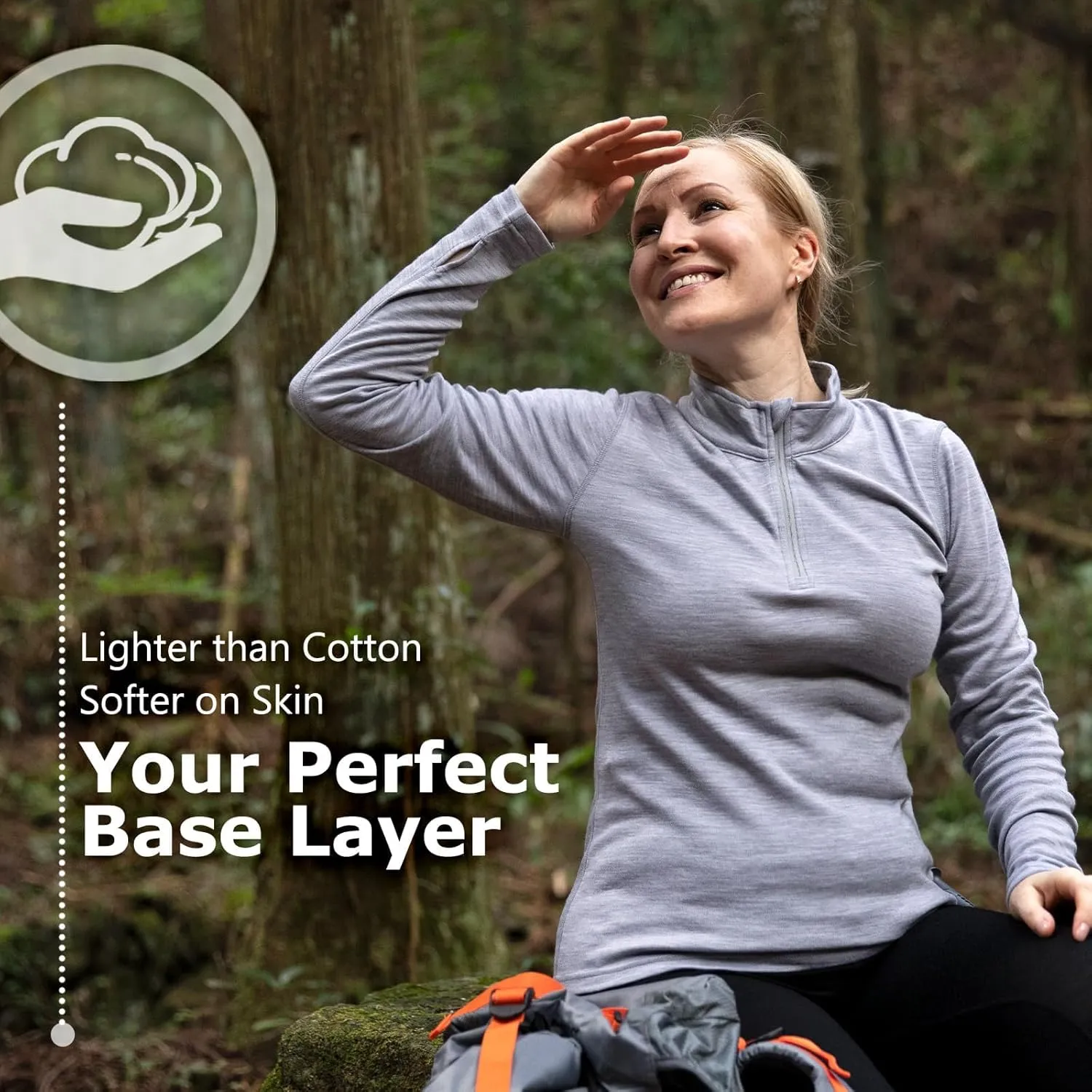 Merino Protect 100% Merino Wool Base Layer Women Heavyweight Long Sleeve Half Pullover Soft Travel Clothing Hiking Skiing