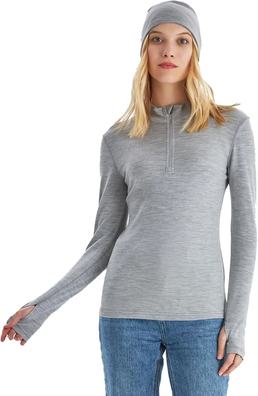 Merino Protect 100% Merino Wool Base Layer Women Heavyweight Long Sleeve Half Pullover Soft Travel Clothing Hiking Skiing