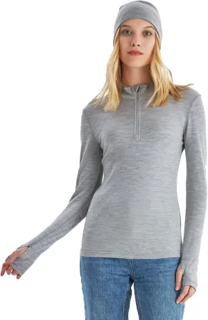 Merino Protect 100% Merino Wool Base Layer Women Heavyweight Long Sleeve Half Pullover Soft Travel Clothing Hiking Skiing