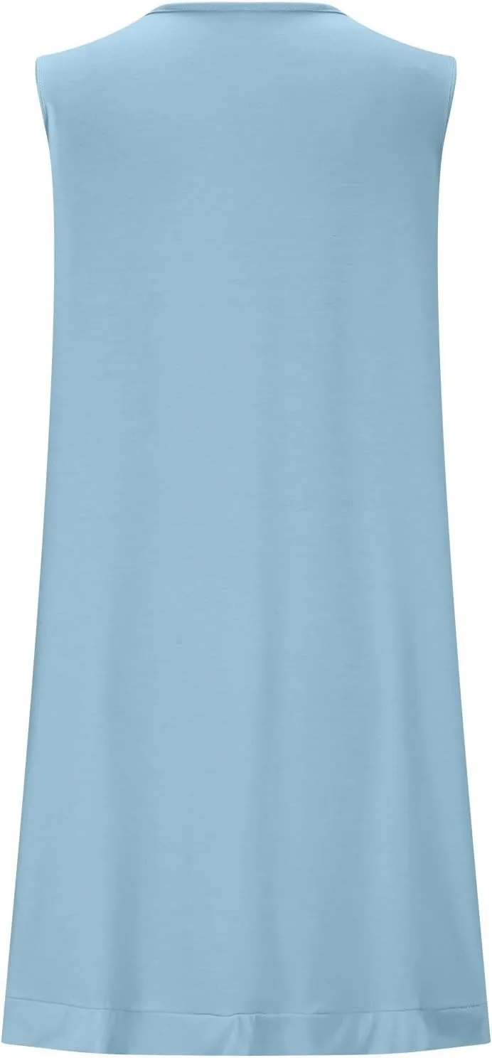Mini Dresses for Women Summer Casual Sleeveless Tank Sundresses V-Neck Ladies Elegant Loose Sleepwear Beach Dress