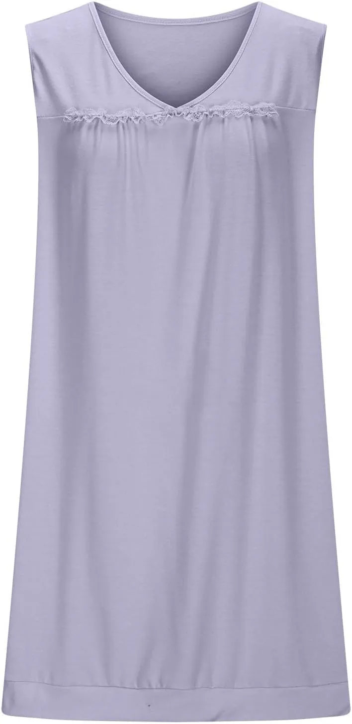 Mini Dresses for Women Summer Casual Sleeveless Tank Sundresses V-Neck Ladies Elegant Loose Sleepwear Beach Dress