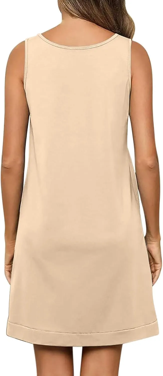 Mini Dresses for Women Summer Casual Sleeveless Tank Sundresses V-Neck Ladies Elegant Loose Sleepwear Beach Dress