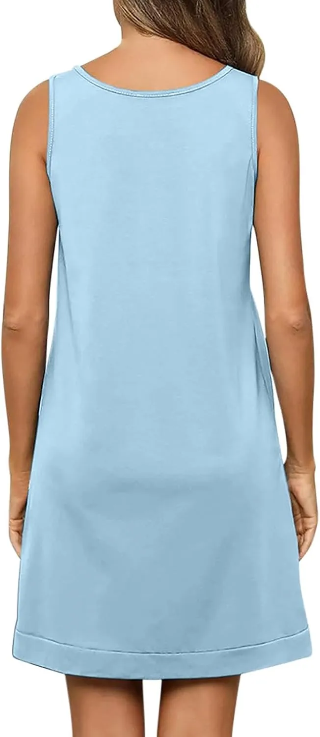 Mini Dresses for Women Summer Casual Sleeveless Tank Sundresses V-Neck Ladies Elegant Loose Sleepwear Beach Dress