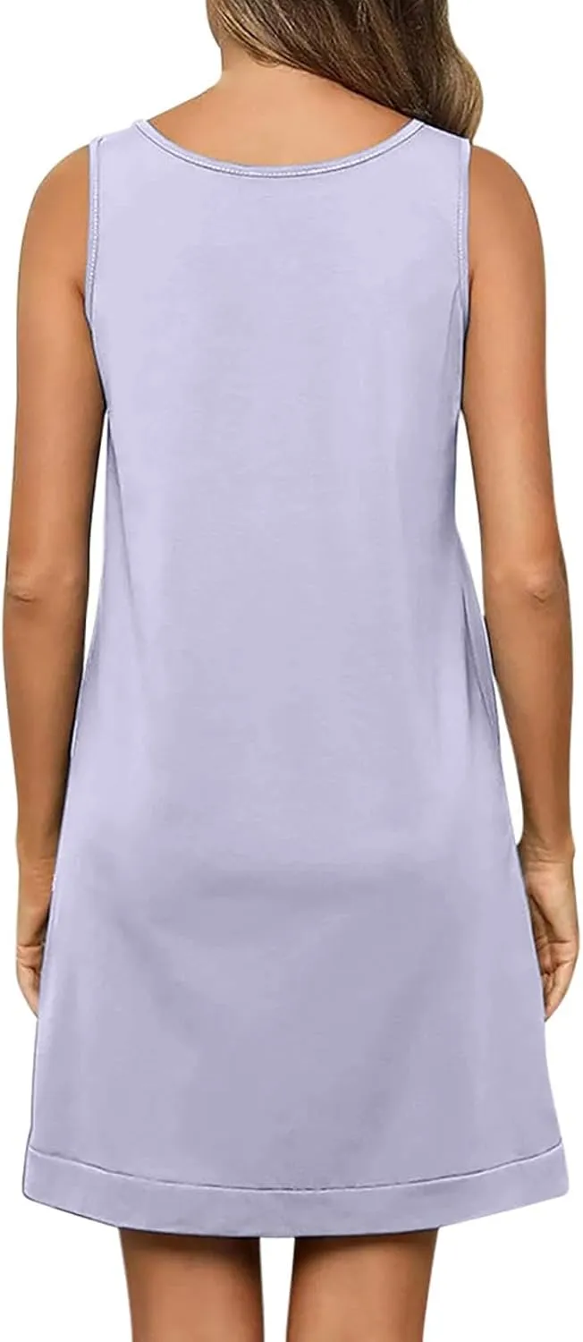 Mini Dresses for Women Summer Casual Sleeveless Tank Sundresses V-Neck Ladies Elegant Loose Sleepwear Beach Dress