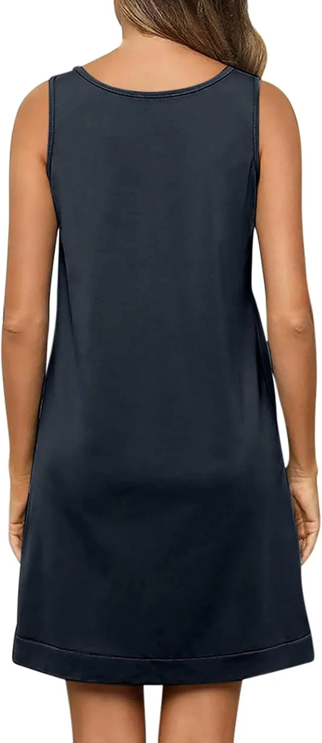 Mini Dresses for Women Summer Casual Sleeveless Tank Sundresses V-Neck Ladies Elegant Loose Sleepwear Beach Dress