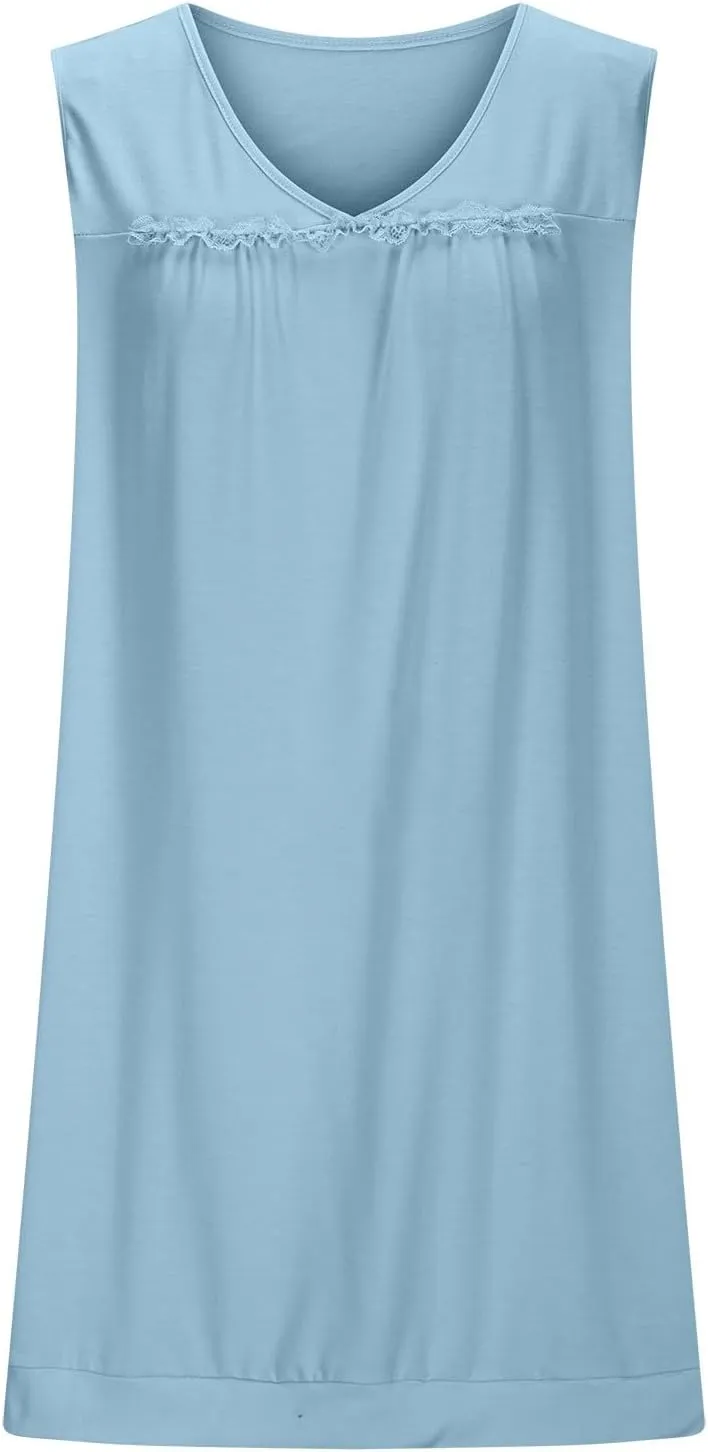 Mini Dresses for Women Summer Casual Sleeveless Tank Sundresses V-Neck Ladies Elegant Loose Sleepwear Beach Dress