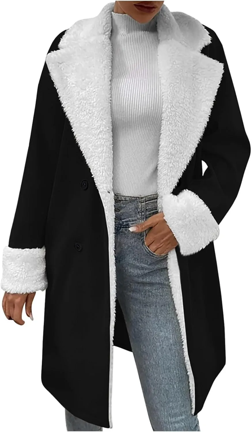 NATHGAM Womens Winter Warm Jacket Stand Collar Wool Liner Sherpa Comfy Coats Thicker Outerwear Fleece Jacket with Pockets