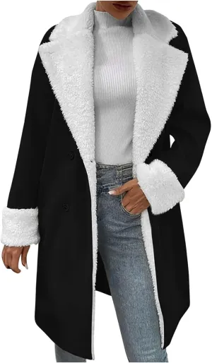 NATHGAM Womens Winter Warm Jacket Stand Collar Wool Liner Sherpa Comfy Coats Thicker Outerwear Fleece Jacket with Pockets