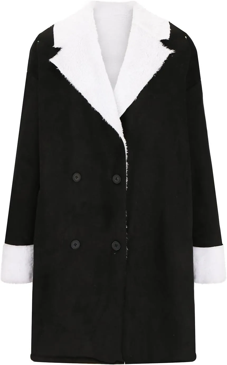 NATHGAM Womens Winter Warm Jacket Stand Collar Wool Liner Sherpa Comfy Coats Thicker Outerwear Fleece Jacket with Pockets