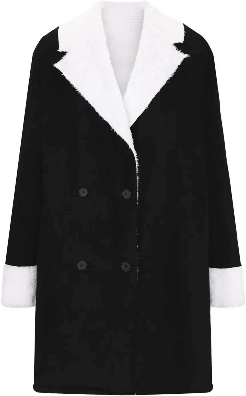 NATHGAM Womens Winter Warm Jacket Stand Collar Wool Liner Sherpa Comfy Coats Thicker Outerwear Fleece Jacket with Pockets