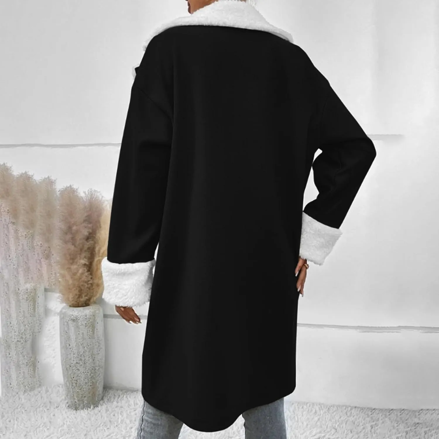 NATHGAM Womens Winter Warm Jacket Stand Collar Wool Liner Sherpa Comfy Coats Thicker Outerwear Fleece Jacket with Pockets