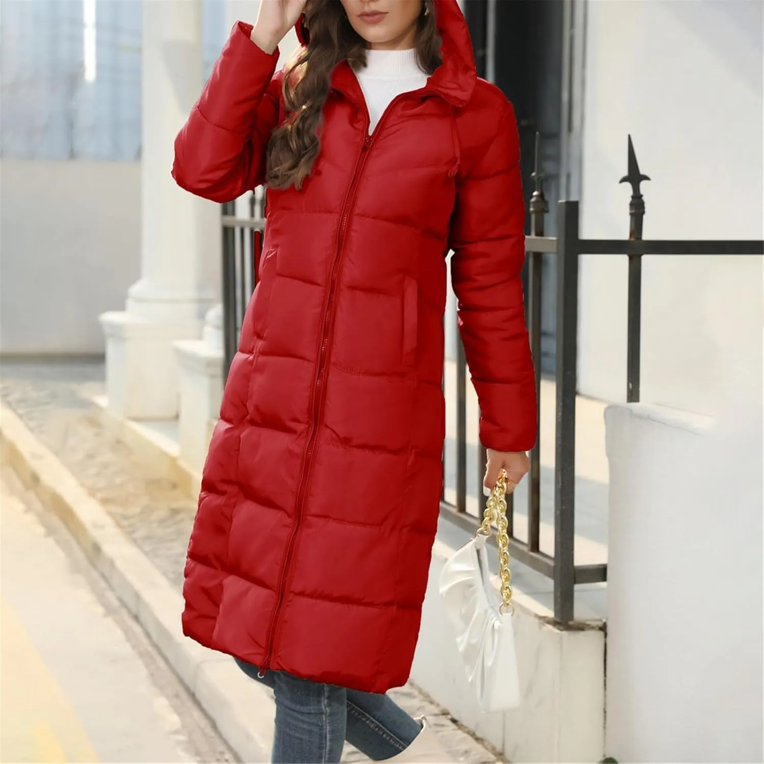 Parka Padded Long Outerwear Hooded Puffer Jacket Lightweight Winter Coat Loose Fit Winter Oversized Outfits Hooded