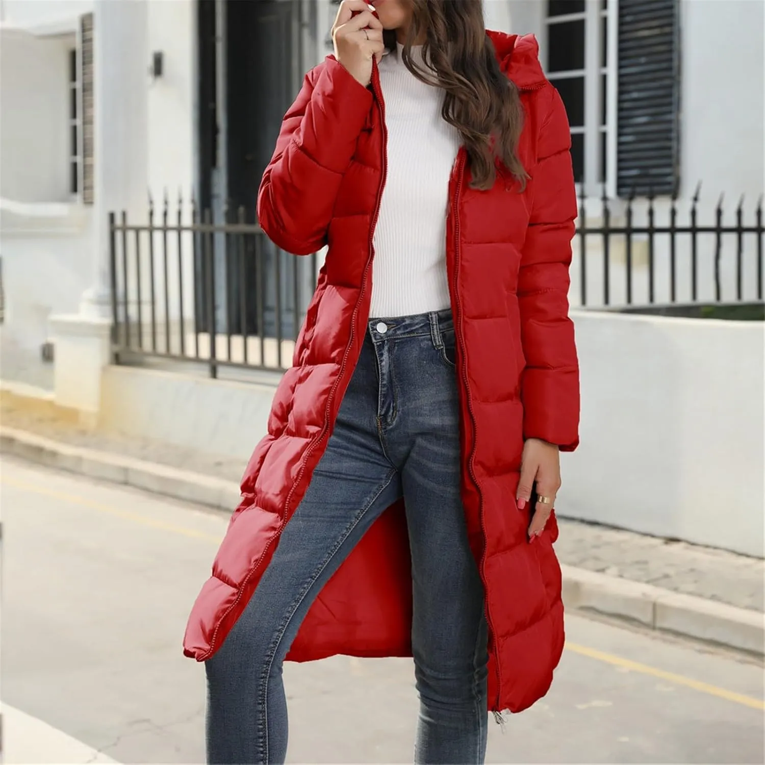 Parka Padded Long Outerwear Hooded Puffer Jacket Lightweight Winter Coat Loose Fit Winter Oversized Outfits Hooded