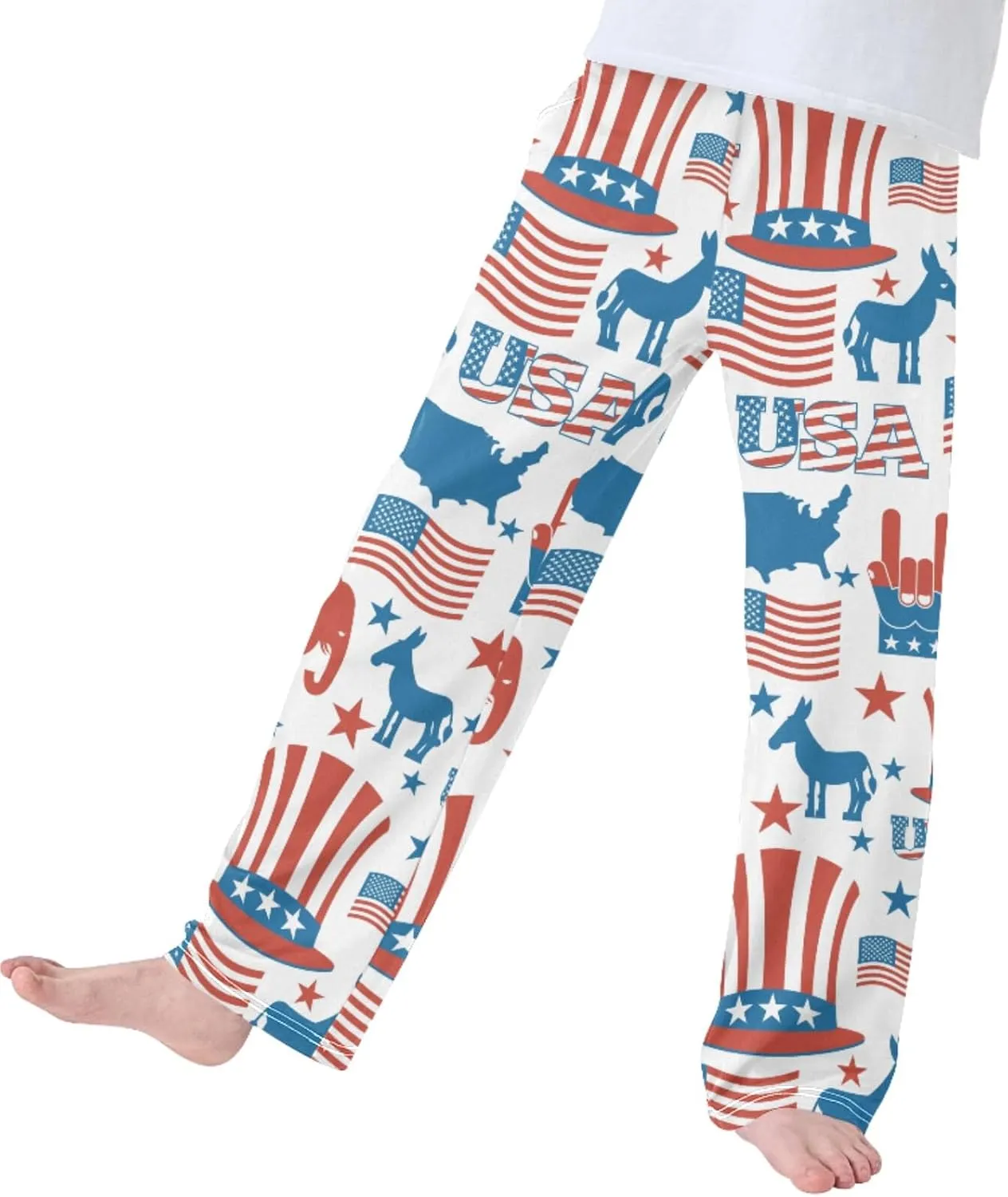 Pigsaly Boys' Pants America Flag Elephant Long Bottoms Donkey Hat Star Jogger Pants Elastic Waist Trousers with Pockets S