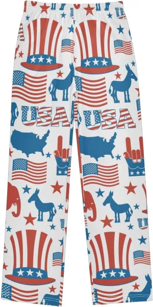 Pigsaly Boys' Pants America Flag Elephant Long Bottoms Donkey Hat Star Jogger Pants Elastic Waist Trousers with Pockets S