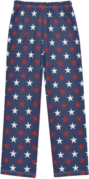Pigsaly Boys' Pants American Flag Long Bottoms Blue Red White Stars Jogger Pants Elastic Waist Trousers with Pockets S
