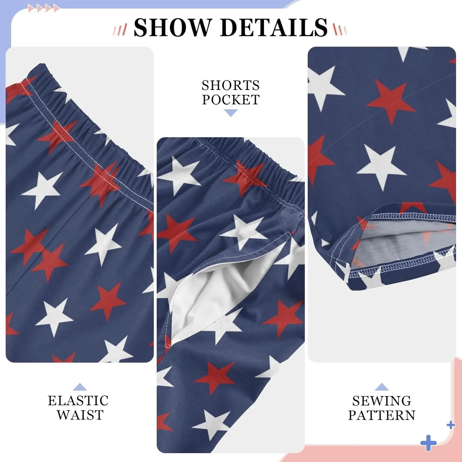 Pigsaly Boys' Pants American Flag Long Bottoms Blue Red White Stars Jogger Pants Elastic Waist Trousers with Pockets S