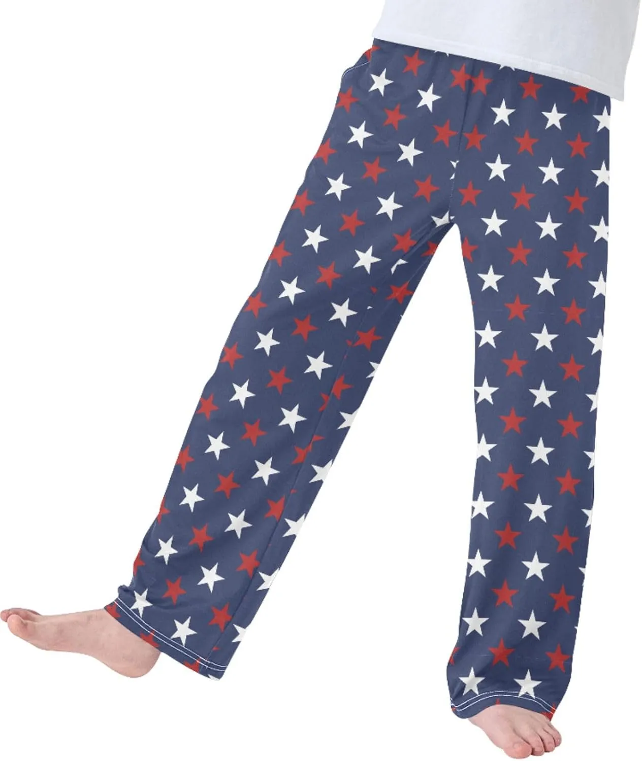 Pigsaly Boys' Pants American Flag Long Bottoms Blue Red White Stars Jogger Pants Elastic Waist Trousers with Pockets S