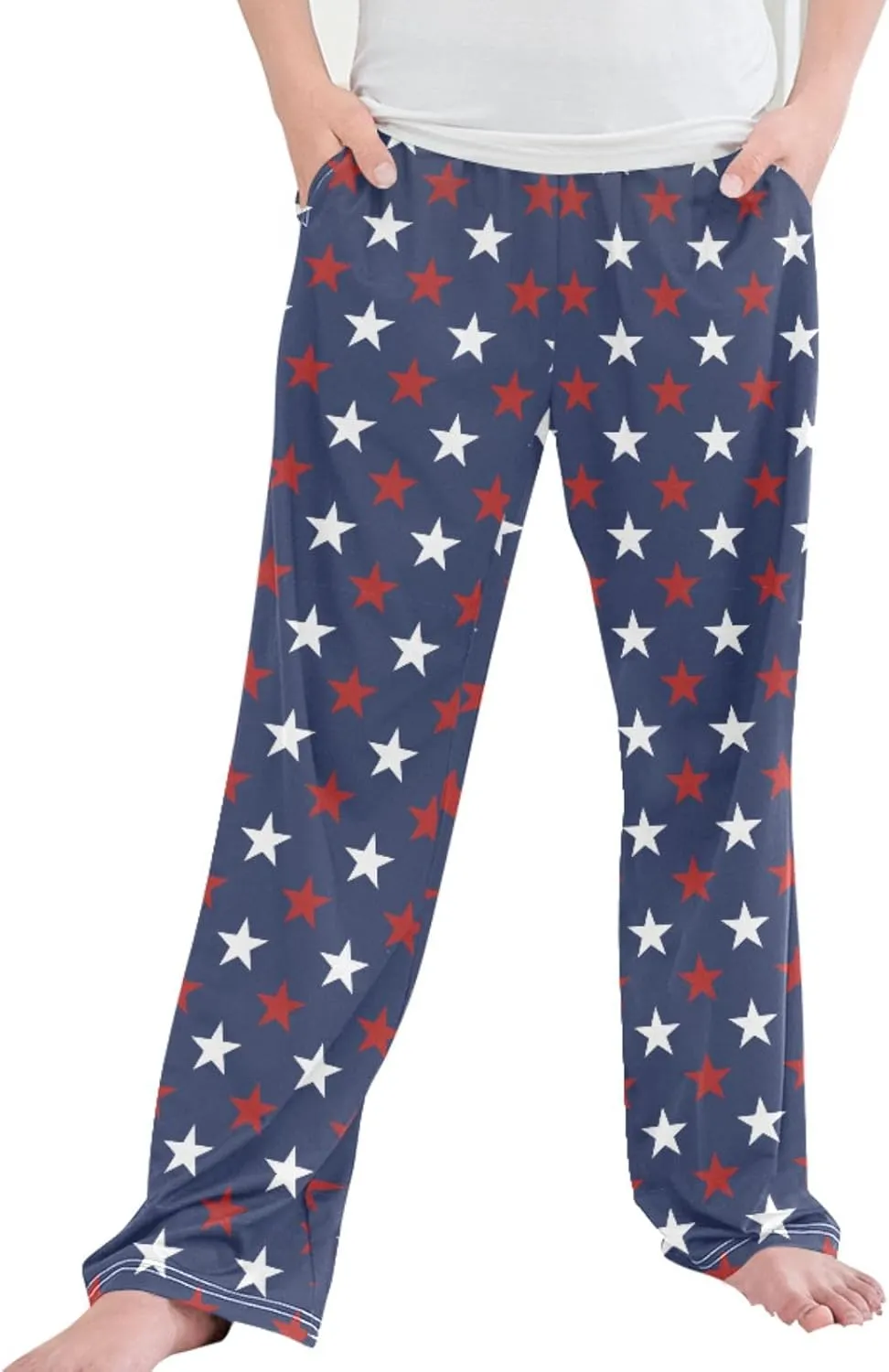 Pigsaly Boys' Pants American Flag Long Bottoms Blue Red White Stars Jogger Pants Elastic Waist Trousers with Pockets S