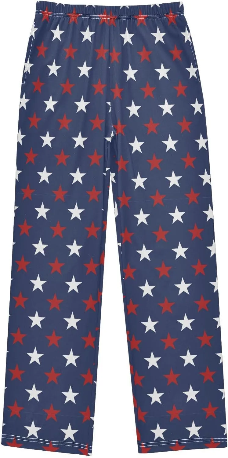 Pigsaly Boys' Pants American Flag Long Bottoms Blue Red White Stars Jogger Pants Elastic Waist Trousers with Pockets S