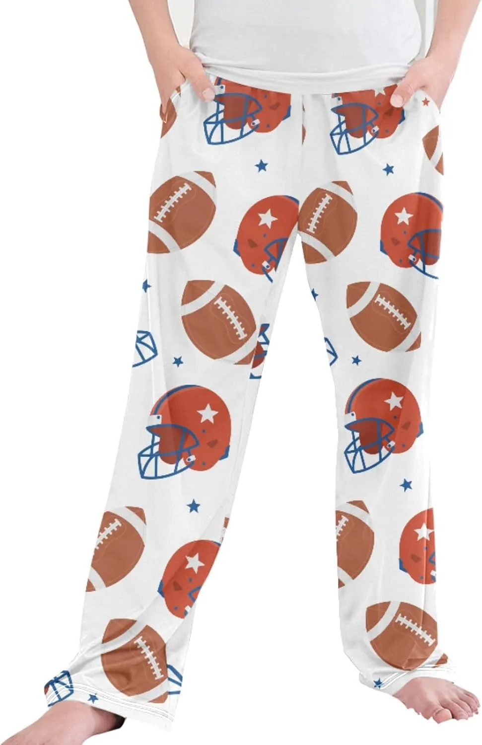 Pigsaly Boys' Pants American Football Helmets Balls Long Bottoms White Sport Stars Jogger Pants Elastic Waist Trousers S