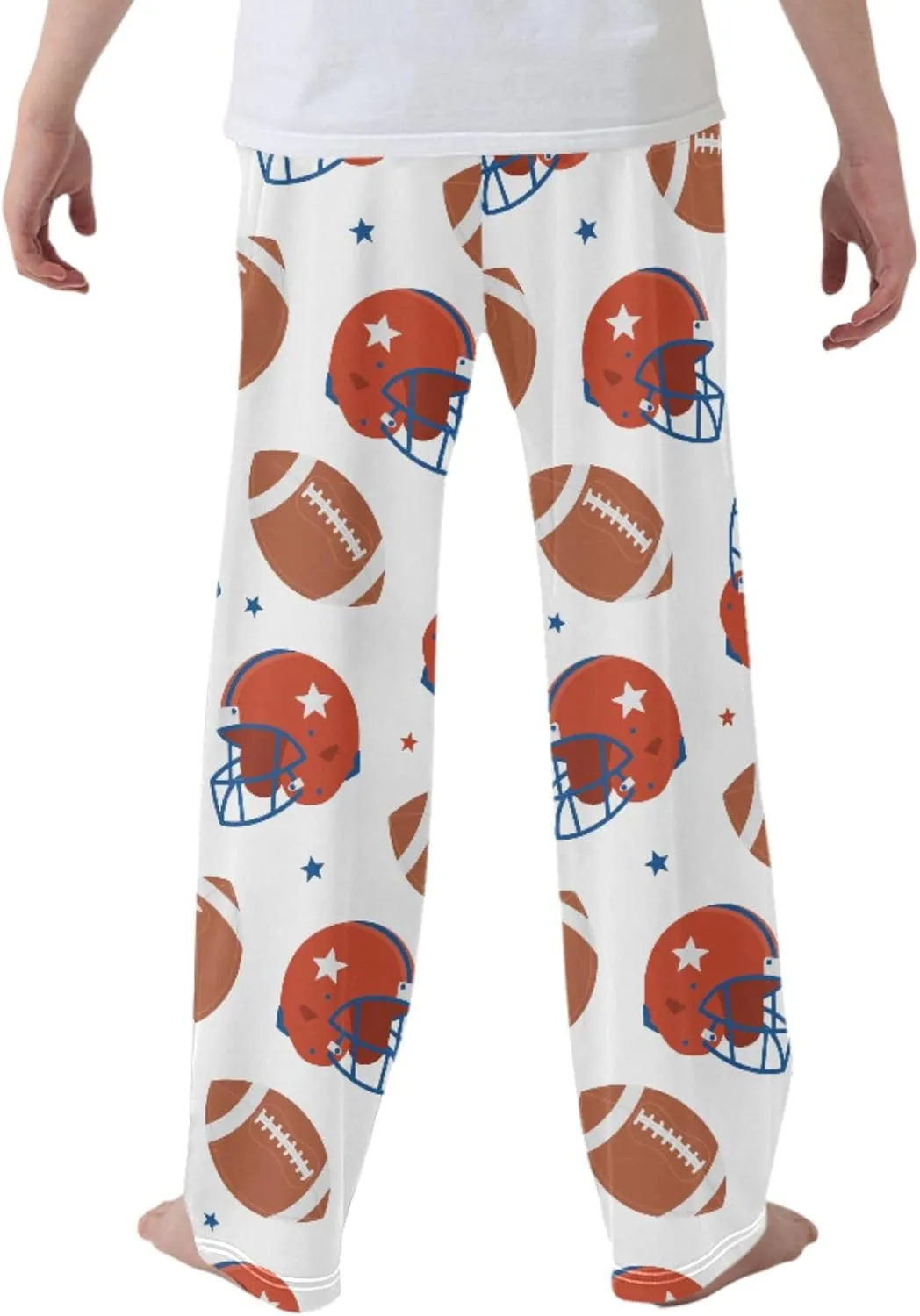 Pigsaly Boys' Pants American Football Helmets Balls Long Bottoms White Sport Stars Jogger Pants Elastic Waist Trousers S