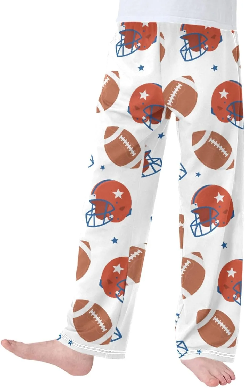 Pigsaly Boys' Pants American Football Helmets Balls Long Bottoms White Sport Stars Jogger Pants Elastic Waist Trousers S