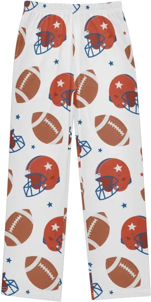 Pigsaly Boys' Pants American Football Helmets Balls Long Bottoms White Sport Stars Jogger Pants Elastic Waist Trousers S