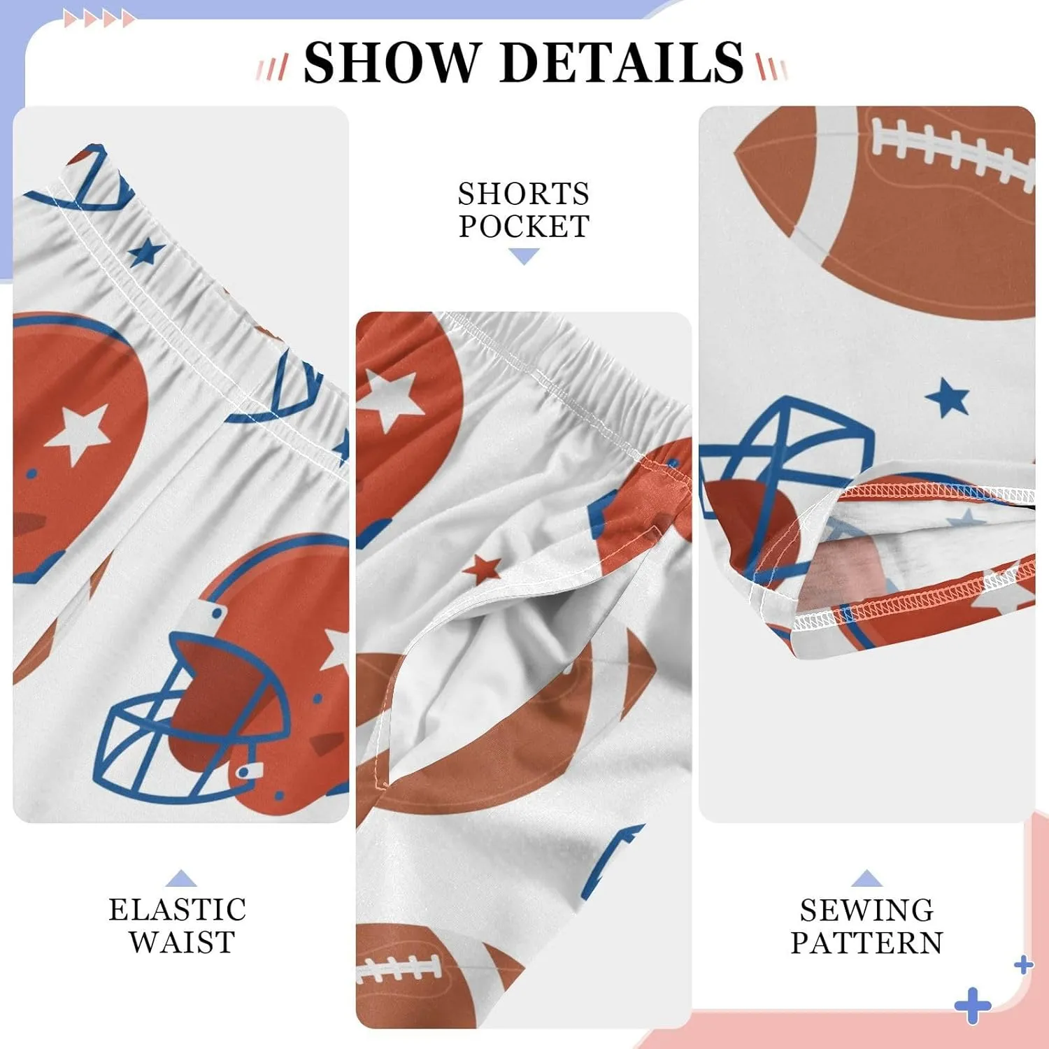 Pigsaly Boys' Pants American Football Helmets Balls Long Bottoms White Sport Stars Jogger Pants Elastic Waist Trousers S