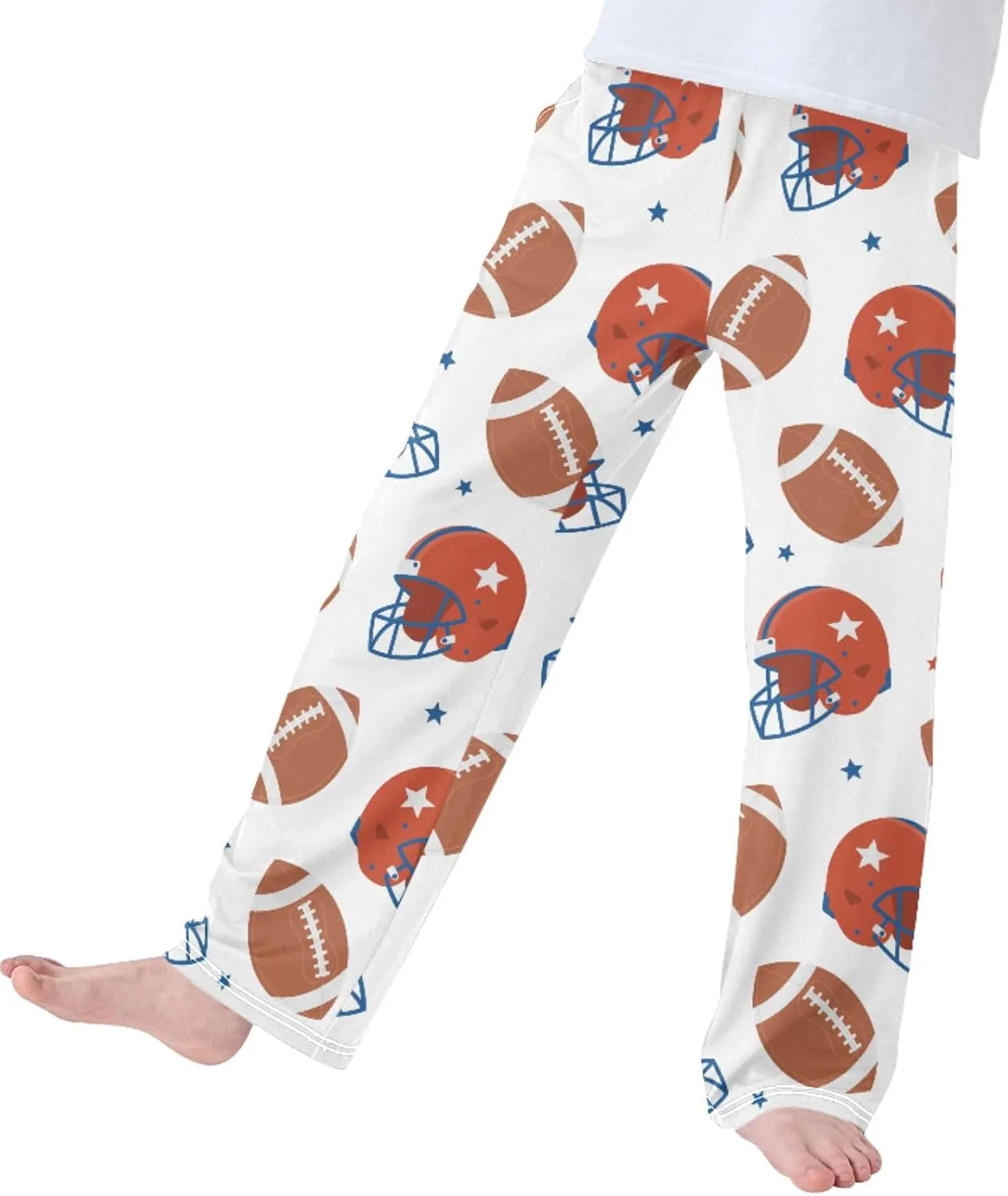 Pigsaly Boys' Pants American Football Helmets Balls Long Bottoms White Sport Stars Jogger Pants Elastic Waist Trousers S