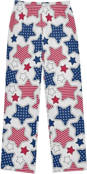 Pigsaly Boys' Pants American Stars Stripes Long Bottoms White Red Blue Jogger Pants Elastic Waist Trousers with Pockets S