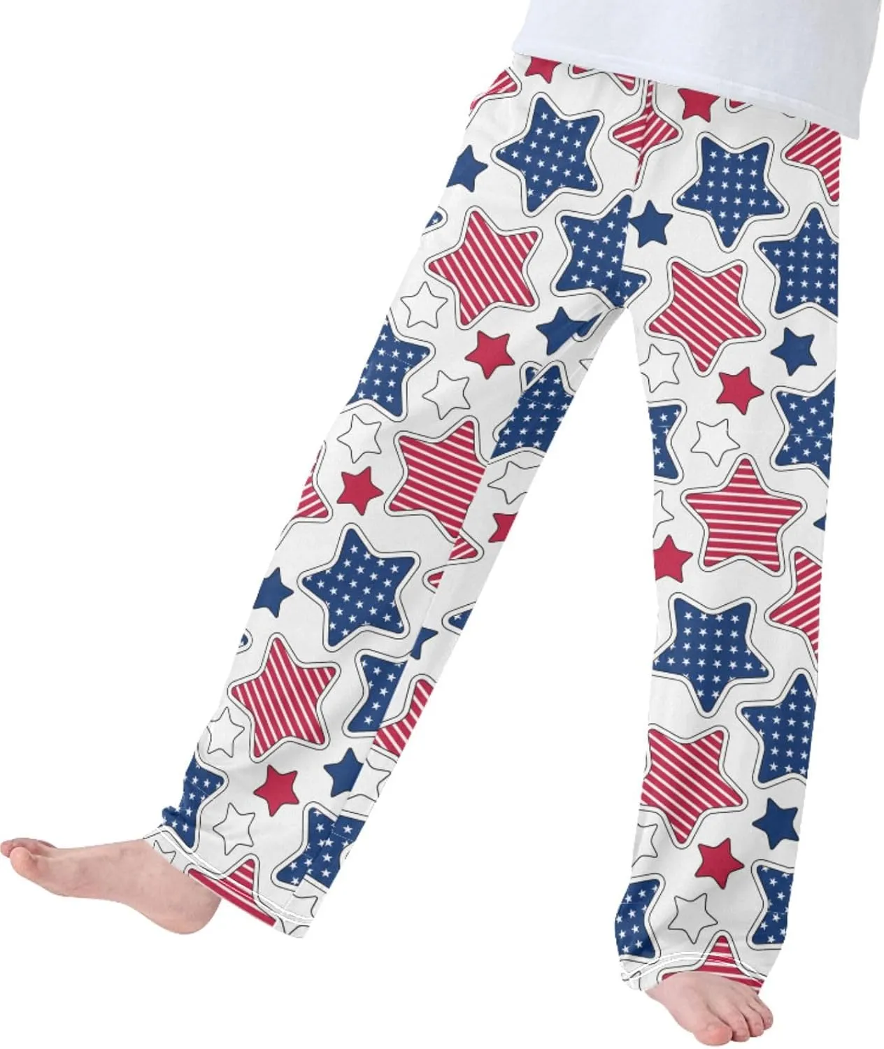 Pigsaly Boys' Pants American Stars Stripes Long Bottoms White Red Blue Jogger Pants Elastic Waist Trousers with Pockets S