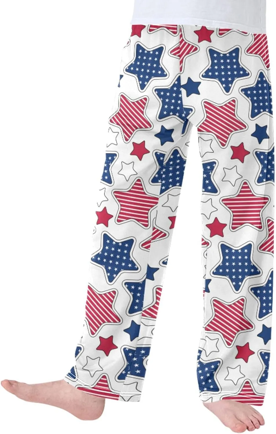 Pigsaly Boys' Pants American Stars Stripes Long Bottoms White Red Blue Jogger Pants Elastic Waist Trousers with Pockets S